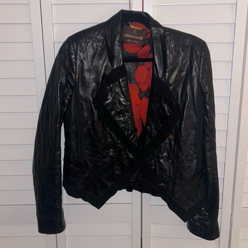 Roberto Cavalli Black leather Jacket European size 44